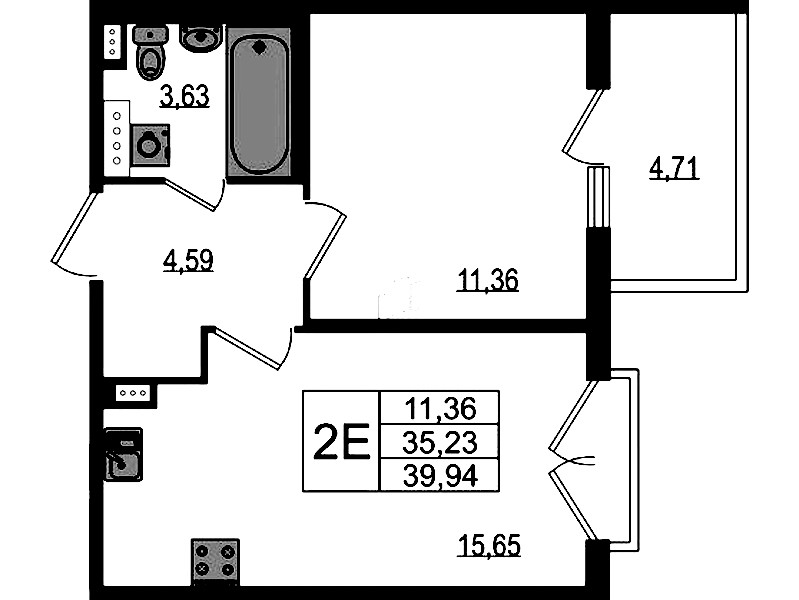 1-комнатная квартира 35.23 м², 4/4 эт., ЖК «Любоград в Стрельне»